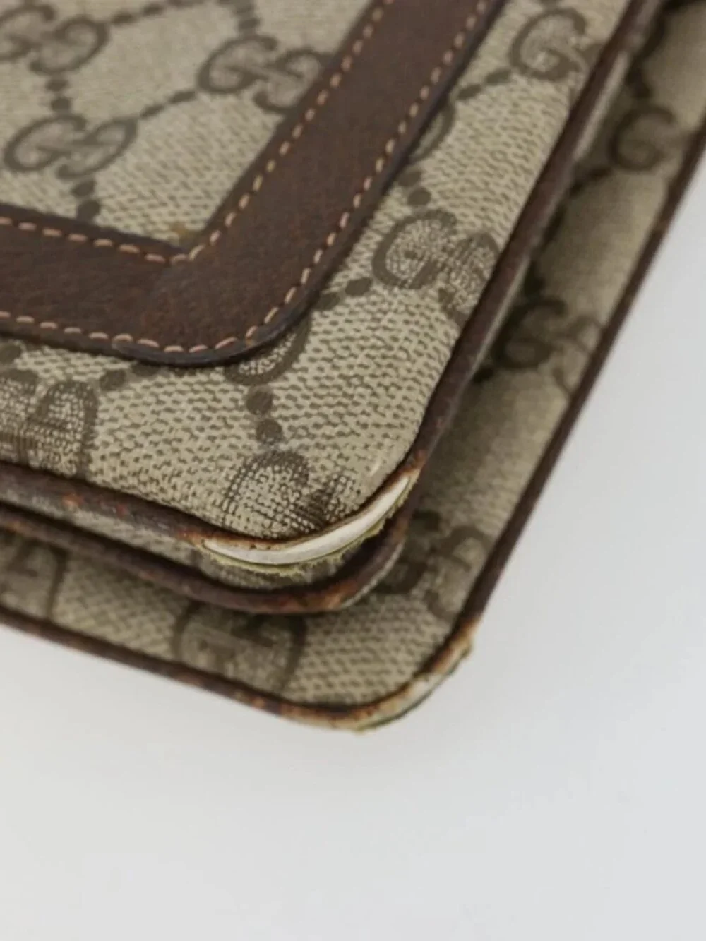 GUCCI GG Supreme Web Sherry Line Clutch Bag PVC Beige Gold Auth 182207
